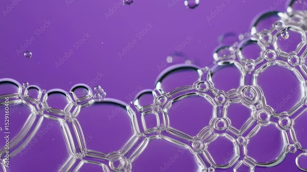 Aufkleber transparent soap bubbles cling together closely on a purple surface, some float above the clustered 