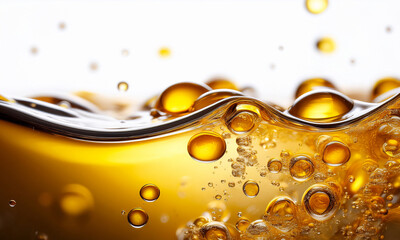 Yellow and orange bubbles, drops of oil in water, olive oil for cooking background.	