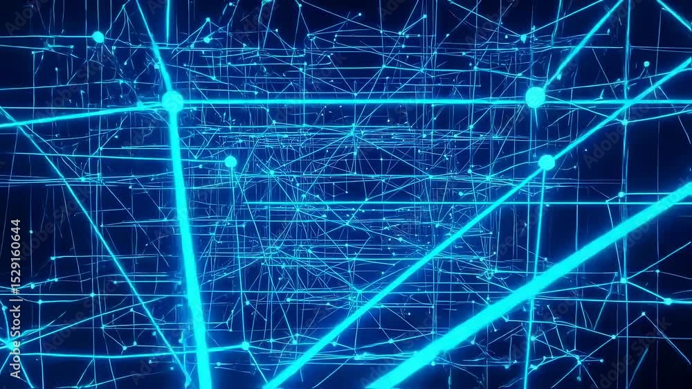 Poster blue network structure. glowing lines and dots are connected. abstract grid on dark background. futu
