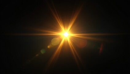 Bright Golden Lens Flare Against Black Background