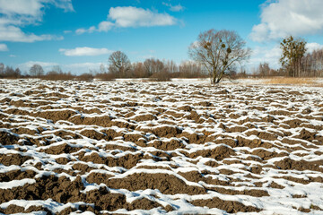 A ploughed field covered with snow