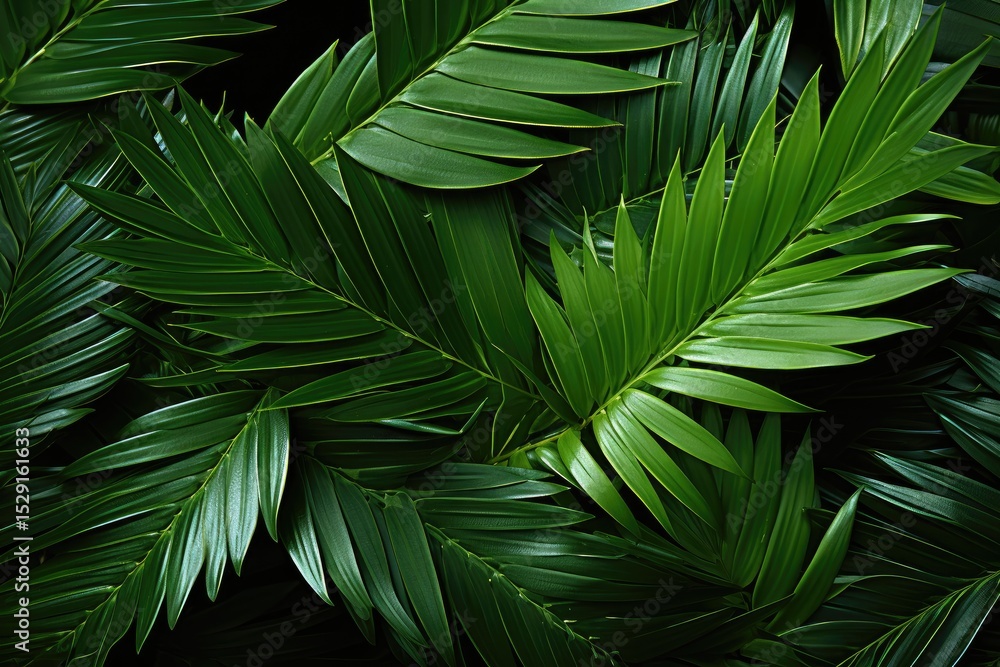 Poster a vibrant display of various tropical leaves showcases their rich textures and shades of green, crea