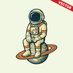Astronaut sitting on Jupiter planet vector style