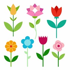 Collection of stylized geometric flowers in various colors on a white background vector illustration