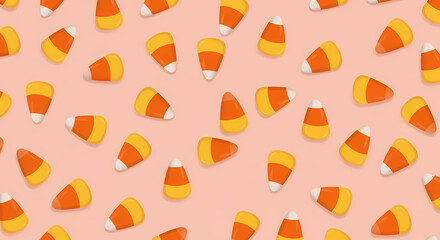 Colorful candy corn pattern on pastel pink background  