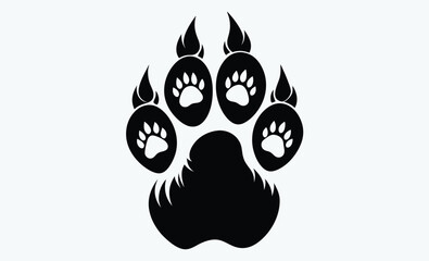 Fototapeta premium Yeti foot track silhouette, beast footprint border, wild animal trace, bigfoot trail silhouette, vector illustration, Traces of beast bear, Foot prints border the background