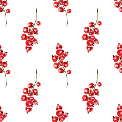 Seamless pattern with currant . Cute background with red berries.