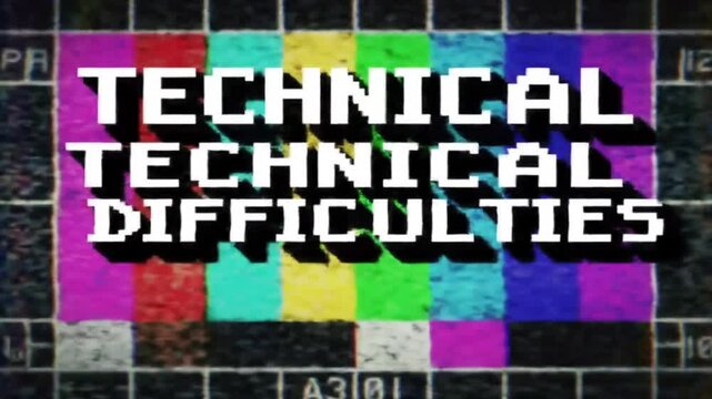 Technical difficulties cause distortions in vintage TV test pattern. Suitable for retro design concepts or illustrating technology problems.
