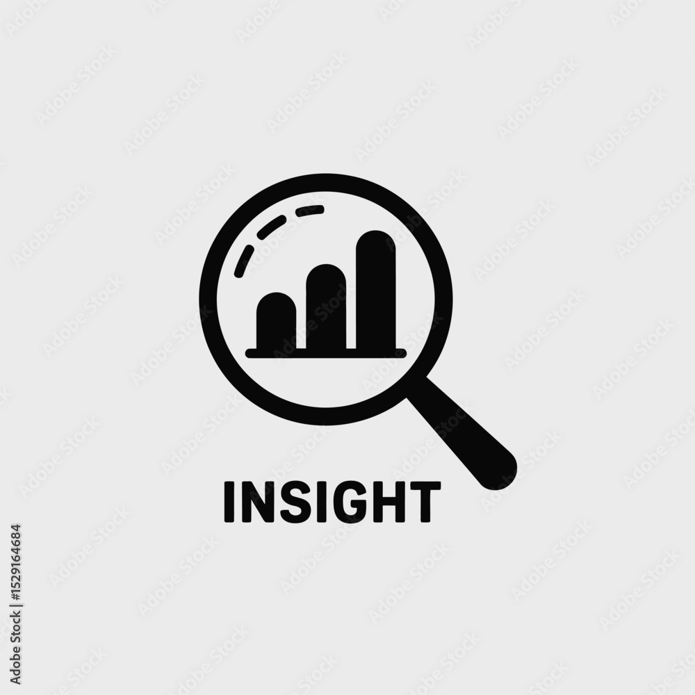 Poster magnifying glass analyzing bar graph data insight icon