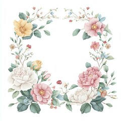 Delicate floral border design featuring peonies and blossoms in soft pastel colors