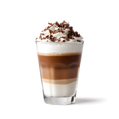 Iced Coffee Frappe with Whipped Cream and Syrup isolated on white backdrop