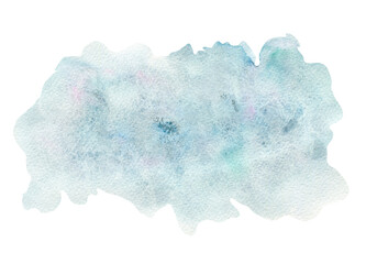 Light granulated purple pink, green and teal blue abstract watercolor splash background. Unique sky or water watercolour spray stain illustration, delicate aquamarine violet shape for decoration