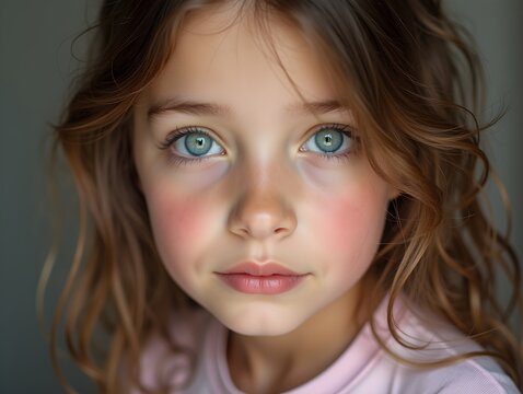 A closeup of a young girl her face distorted