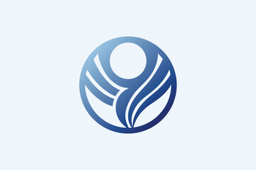 Blue leaf human logo symbolizing harmony and nature