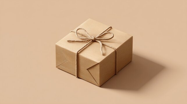 Minimalist Gift Box Wrapped in Brown Paper with Twine Bow
