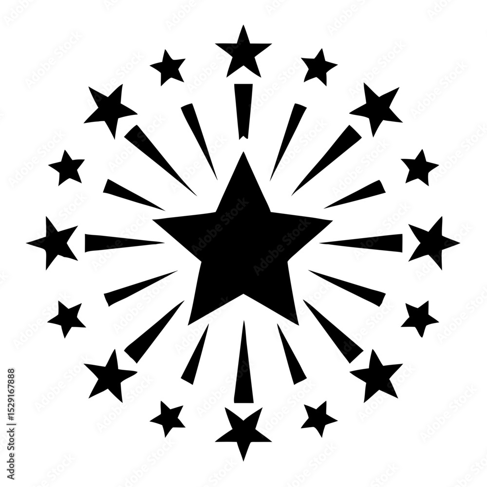 Poster starburst design element. simple star graphic with radiating lines and smaller stars. perfect starbu