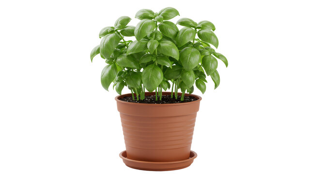 Isolated Basil Plant in Pot