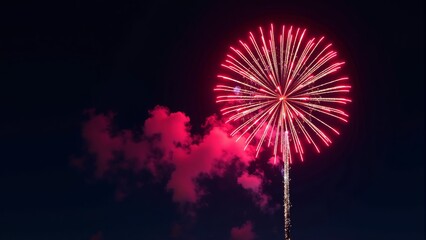 Vibrant Red Fireworks Display At Night
