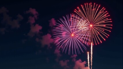 Red Fireworks Display In Night Sky
