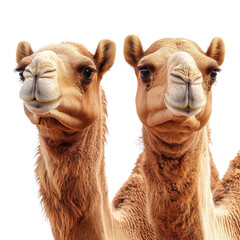 Obraz premium two camel heads isolated on transparent background.