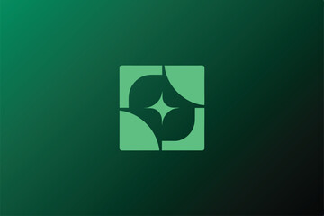 Green tech square logo with futuristic abstract form