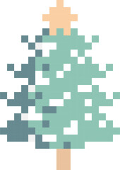 christmas tree 8bit pixel art, flat icon design png illustration