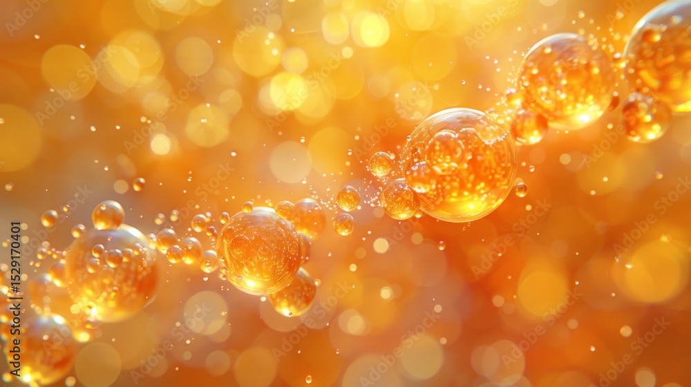 Aufkleber the image showcases an enchanting array of golden bubbles floating against a vibrant background, evo