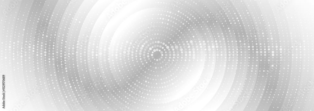 Poster futuristic minimal tech light grey halftones dotted circles abstract background. geometric vector ba