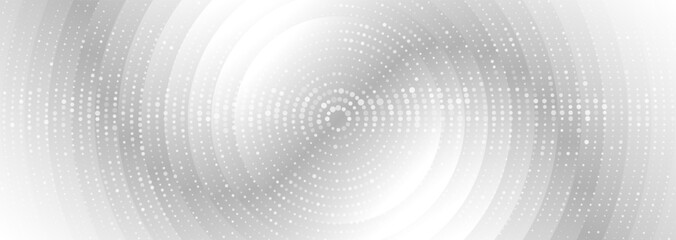 Futuristic minimal tech light grey halftones dotted circles abstract background. Geometric vector banner design