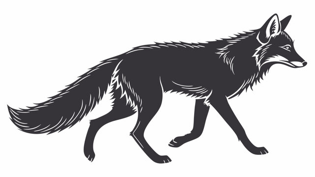 Gray Fox Walking Silhouette Vector Illustration