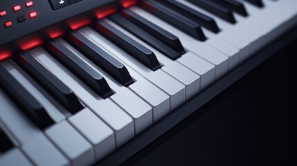 Close-up of piano keyboard with illuminated controls