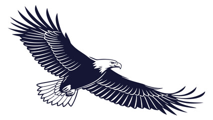 Majestic Eagle in Flight Dark Blue Silhouette on White