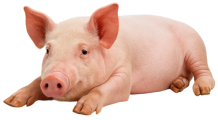 Resting pig isolated on a white background.