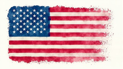 American Flag, Watercolor Grunge, Isolated