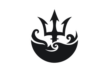 Trident neptune poseidon sea ocean wave logo design