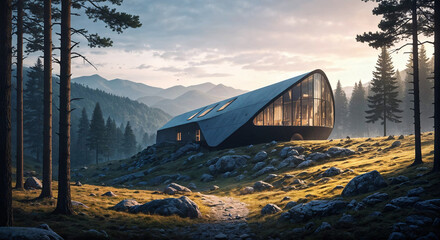 Modern Building in Carpathian Forest