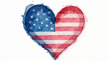 Watercolor Heart Shaped American Flag Design