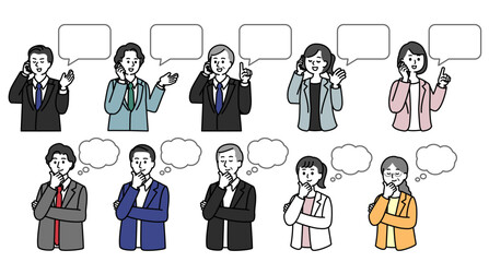 Male and female businessmen set with speech bubbles 
吹き出しつきビジネスマンのセット