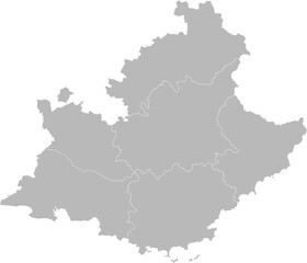 Obraz premium Provence-Alpes-Côte d'Azur, France – administrative vector map with department boundaries (Web Mercator projection, PPT-compatible & fully editable)