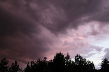 Beautiful colorful stormy sky at sunset. Sunset with mood stormy sky