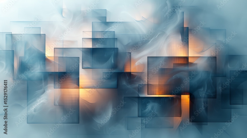 Aufkleber a captivating abstract design featuring interlocking transparent shapes with smoky overlays and warm