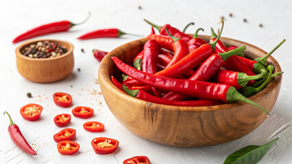 Red Chilies in bowl on white surface, Red Chili in bowl in kitchen