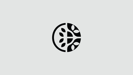 Round black plant petal logo with minimalist design