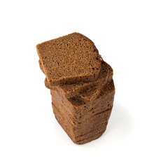 Black rye bread isolated, dark brown sliced loaf, sourdough borodinsky rugbrod square slices