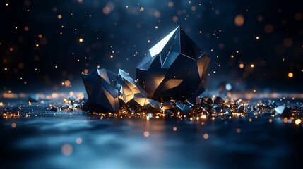 Abstract dark scene with metallic crystalline structures