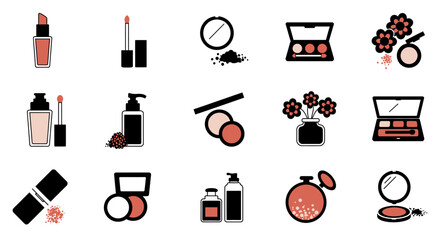 Cosmetics set icons. Collection of makeup products flat design
