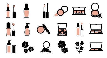 Makeup Vector Set - Cosmetic Icons - Eyeshadow, Lipstick, Foundation