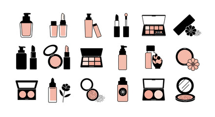 Collection of cosmetic products in flat design style isolated on white background
