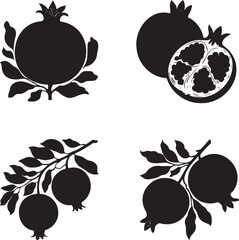 pomegranate fruit silhouette set vector illustration isolated On Transparent Background 