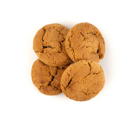 Chocolate cookies with chocolate filling isolated, brown round biscuits, broken sweet cocoa pastry